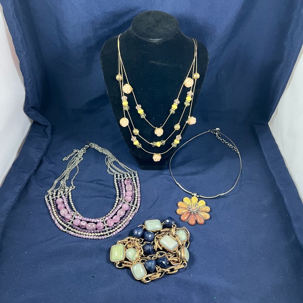 New York & Co Set Of 4 Fashion Necklaces Multilayered & Statement Designs Beaded